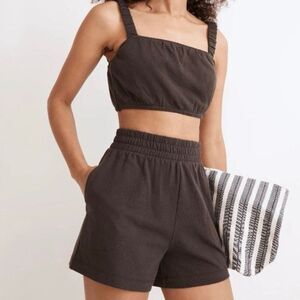 Madewell Organic Cotton High-Waist Pull-On Shorts in Dark Brown, Women’s XS